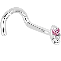 Body Candy Solid 14k White Gold 1.5mm Genuine Pink Sapphire Diamond Marquise Right Nose Stud Screw 18 Gauge 1/4