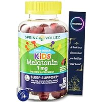 Zero Sugar Kids Melatonin Sleep Support Spring Valley Dietary Supplement Gummies, Raspberry and BlackBerry, 1 mg, 120 Count and Bookmark Gift of YOLOMOLO