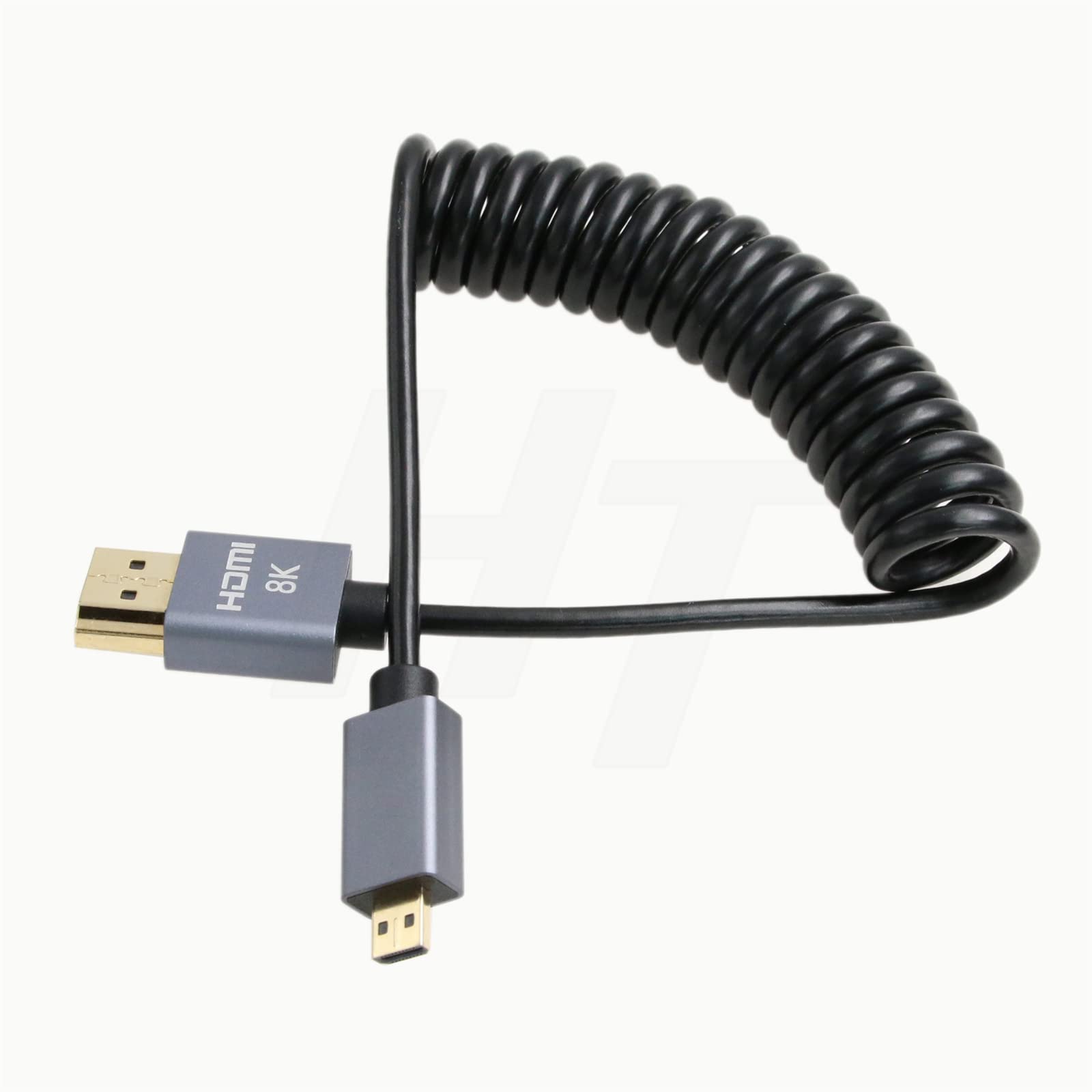 HangTon Micro HDMI to Standard HDMI 4K 8K 60fps Coiled Cable for ATOMOS Ninja V Monitor Sony A6400 A7s Canon EOS M R5 R7 GH4 X-T4 Z50 Camera Type A D HDMI 2.1 30cm