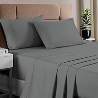 Pizuna Cotton Queen Bed Sheets Set Dark Grey, 400 Thread Count 100% Long Staple Combed Cotton Sateen Weave Cooling Sheet & Pillowcase Set, Deep Pocket Sheets fits 15 inch (Queen Sheet Set - 4PC)