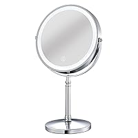 Personal Makeup Mirrors with Lights 8 inches, Detachable 10X Magnification, 360° Rotation, Touch Screen and Light Adjustable, Portable Table Countertop Mirror Bathroom Shaving Make Up Mirror