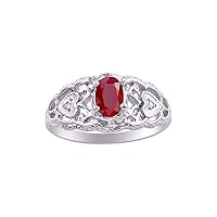 Ring with Filigree Heart, 6X4MM Gemstone, and Diamonds - Birthstone Jewelry for Women in Sterling Silver, Available in Sizes 5-10