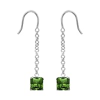 Multi Choice Square Shape Gemstone 925 Sterling Silver Long Chain Solitaire Dangle Drop Earring
