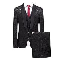 Mens 4 Piece 1 Button Black Crescent Pattern Printing Suits(Jacket+Vest+Pants+Tie)