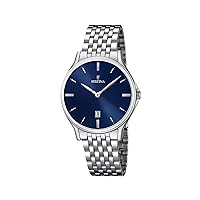 Festina Men's Quartz Watch with Blue Dial Analogue Display and Silver Stainless Steel Bracelet F16744/3