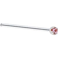 Body Candy Solid 14k White Gold 1.5mm Genuine Pink Sapphire Straight Fishtail Nose Stud Ring 20 Gauge 17mm