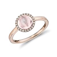 18K Rose Gold Plated Simple Halo Ring Natural Cabochon Loose Gemstone Bezel Set Fine Jewelry Ring for Women and Girl US Size : 4 to 13
