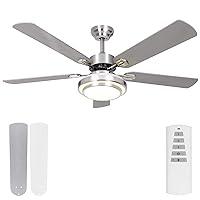hykolity 52 Inch Ceiling Fans with Lights (Integrated LED) Remote Control, Reversible Motor and Blades, ETL Listed, for Patio Living Room, Bedroom, Office - Brushed Nickel (5-Blades)