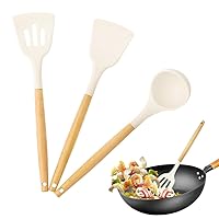 3 Piece Kitchen Tools Set Silicone Cooking Utensils Set Kitchen Utensils Turner Ladle Tongs Whisk High Heat Resistant Wooden Kitchen Tools Cooking Tools Pastry Utensils Kitchen Utensils (Style1)