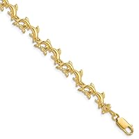 14k Open back Gold Double Dolphin Link High Polish and Engraved 7.25 Inch Measures 6.22mm Wide Jewelry Gifts for Women