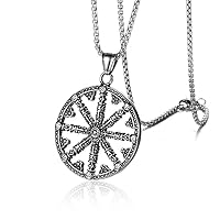 Buddhist Amulet Dharma Wheel Pendant Necklace Men Stainless Steel Jewelry