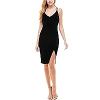Womens Zippered Spaghetti Strap V Neck Above The Knee Party Body Con Dress Juniors