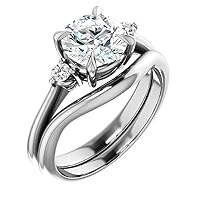 10K/14K/18K Solid White Gold Handmade Engagement Ring 3.0 CT Round Cut Moissanite Diamond Solitaire Wedding/Bridal Ring Set for Women/Her Propose Gift