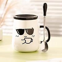 13.52oz Ceramic Coffe Mug with Handle, Cute Expression Emojis Cups, Holiday and Birthday Gift for Coffee Milk Tea Lovers,Cups,Large Capacity 2024(With Lid and Spoon) (Sunglasses)