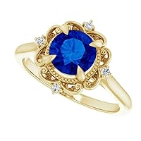 925 Sterling Silver 1.5 CT Round Blue Sapphire Ring Engagement Ring Filigree Sapphire Ring Gemstone Ring Anniversary Promise Rings Jewelry
