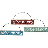 Primitives by Kathy Hanging Wooden Christmas Ornament Set, Be Merry, Sandy & Sunny