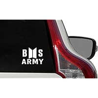 BTS New Text BS Army Version 1 Car Die Cut Vinyl Decal Bumper Sticker for Car Truck Auto Windshield Wall Window Ipad Tablet MacBook Laptop Computer Home Custom and More (White)