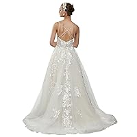 Bridal Lace Wedding Dress Open Back V-Neck Sleeveless A Line Gown with Bead Pocket Chapel Train for Bride JJ31704
