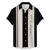 Deer Lady Mens Bowling Shirt 1950s Retro Print Hawaiian Shirts Short Sleeve Casual Button Down Shirt Beach Shirts