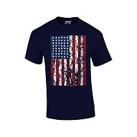 American Flag Mens Short Sleeve T-Shirt United States USA Tattered Flag United States Patriotic Americana Proud Heritage-Navy-XXXL