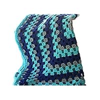 Granny Square Blanket, Hand Crochet Blue Baby Boy Crib Stroller Carseat Afghan