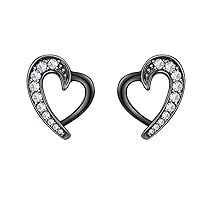 Women's Love Heart White Diamond Stud Earring for Lover Sparkling Earring 14k Gold Over .925 Sterling Silver Studs for Women Girls