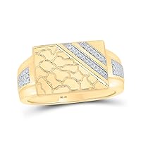 The Diamond Deal 10kt Yellow Gold Mens Round Diamond Nugget Ring 1/20 Cttw