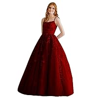 Lace Applique Prom Dresses 2022 Evening Formal Dress Spaghetti Straps Back to School Party Gown,