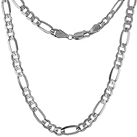 Solid Real 14k White Gold 5mm Figaro Chain Necklaces & Bracelets for Men & Women Beveled Edges Concaved High Polished 8-30 inch