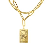 TEAMER Double Layer Necklace Vintage Tarot Jewelry Good Luck Amulet Pendants Stainless Steel Necklace