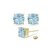 Solid 10k Gold 7x7mm Cushion Shape Stone Post-With-Friction-Back Stud Earrings Available in White -Yellow Gold Metal