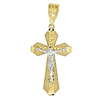 14k Gold Mens Two tone Dc Nugget Religious Faith Cross Crucifix Jesus Height 54.8mm Pendant Necklace Charm Jewelry Gifts for Men