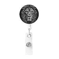 Black and White Lion Head Print Badge Holder Retractable Heavy Duty Badge Clips Keychain Badge Reels for Nurse Nursing Doctor Teacher