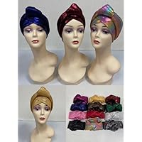 Cobric A Dozen Gorgeous Turban Hats Women Hijab for India Hat Scarves Head Wrap Headband Lady Girl Hair Accessories 12pcs/Pack Color 1506