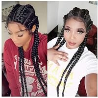 30inch Black 4 Twist Hand Braided Lace Front Wigs for Women Cornrow Braided Wigs with Baby Hair Heat Resistant Synthetic Braiding Hair Wig