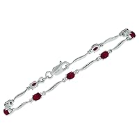 Gemstone and Natural Diamond Wave Link Birthstone Bracelet in 925 Sterling Silver (Available in Amethyst, Emerald, Blue Topaz and More)
