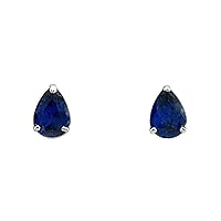 Genuine 1.66 Cts Blue Sapphire Earrings 14K White Gold