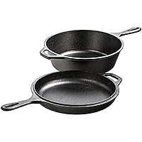 Lodge Pre-Seasoned 2-in-1 Cast Iron Combo Cooker - 3.2 Quart Deep Pot Cooker + 10.25 Inch Frying Pan - Use in the Oven, on the Stove, Grill, or Over a Campfire - Use to Sear, Sauté, Broil, Fry- Black