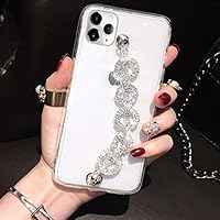 Bonitec Compatible with iPhone 12 Pro Max Case Clear Bracelet 3D Glitter Sparkle Bling Strap Luxury Shiny Crystal Rhinestone Diamond Silver Chain Protective Cover for Ladys, Girls and Women