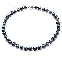 Peacock Black Pearl Necklace 10-11mm Round Freshwater Cultured Pearl Single Strand Necklace 18