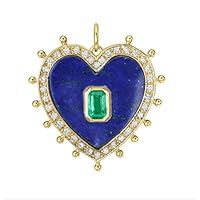 Beautiful Heart Lapis Lazuli Emerald Diamond 925 Sterling Silver Charm Pendant,Handmade Pendant Jewelry,Gift
