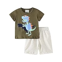 Children's Suit,Summer Boys' Dinosaur Printed Short-Sleeved and Shorts Two-Pieces Suits.