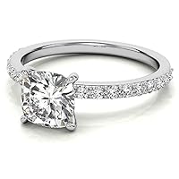 Moissanite Engagement Rings, 925 Sterling Silver, 18K White Gold, 1.0 ct Cushion Cut Colorless VVS1 Clarity, Size 3-12