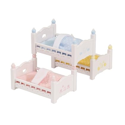 Calico Critters Triple Baby Bunk Beds, Dollhouse Toy Furniture, Multicolor, basic (CC2624), Set includes three beds, three mattresses with pillows, three blankets and two ladders