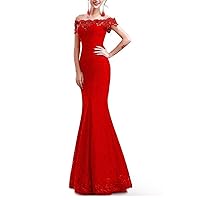 Off Shoulder Lace Red Mermaid Evening Formal Bridesmaid Dress