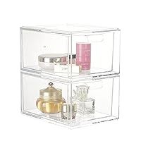 Fancal stackable transparent Cosmetic Display Cases plastic storage drawer | 2-piece set | Organize cosmetics and beauty products on the dressing tablee, any style is suitable