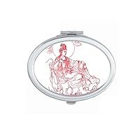 Culture Red Guanyin Illustration Pattern Mirror Portable Fold Hand Makeup Double Side Glasses
