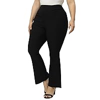 Gboomo Womens Plus Size Dress Pants Pull-on Office Work Pants Stretchy Bell Bottoms with Pockets