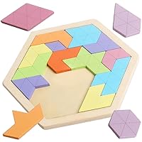 Skrtuan Wooden Hexagon Puzzle for Kid Adults Wooden Blocks Puzzle Brain Teasers Toy Shape Pattern Blocks Tangram Puzzles Games Family Portable Montessori Educational Gift for All Ages Children
