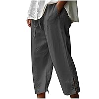 Ceboyel Womens Linen Pants 2023 Summer Casual Capri Pants Cropped Tapered Lightweight Pants Travel Beach Outfits with Pocket